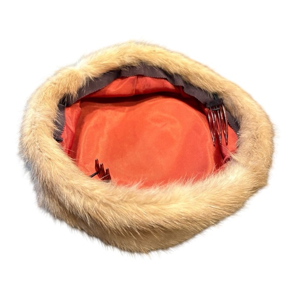 Vintage Real Mink Fur Pillbox Hat w/ Combs – Tan 1960s Cocktail Hat BP5 - Picture 6 of 6